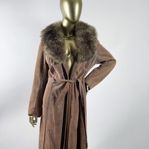 Vintage Leather Belted Trench w/ Fur Trimmed Collar | Sz M