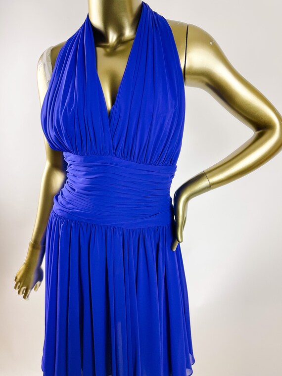 1980s Vintage Blue/Purple Halter Cocktail Dress by A.J. Bari View 3
