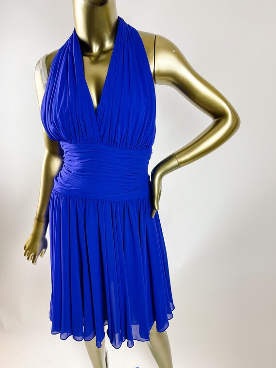 1980s Vintage Blue/Purple Halter Cocktail Dress by A.J. Bari View 2