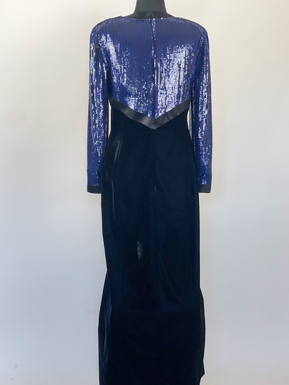 Vintage Escada Couture Velvet Evening Dress: Blue Sequin Top, Size S/M