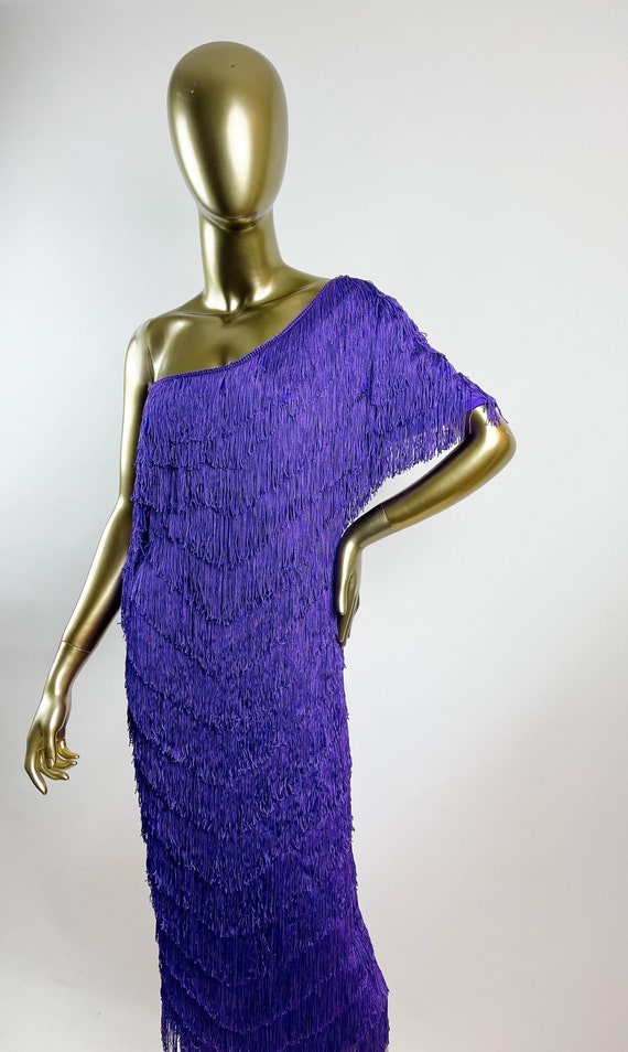 purple fringe dress ASOS DESIGN fringe cowl halter maxi dress in purple