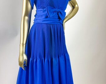 1980s Royal Blue Avant-garde Bow Dress With Bone-in Bodice by