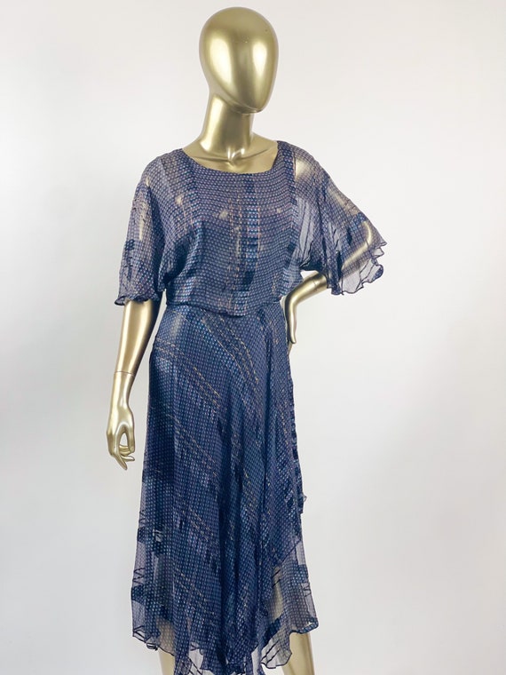 1970’s Silk Lurex Handkerchief Dress in Navy by Si