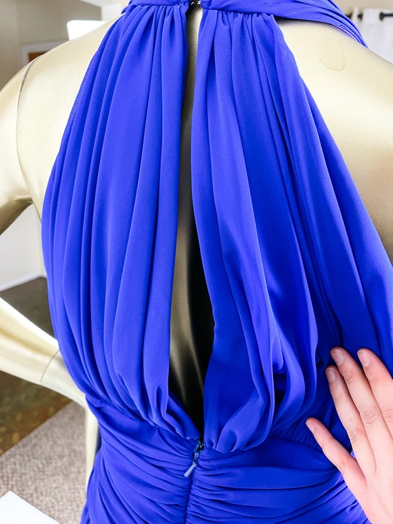 1980s Vintage Blue/Purple Halter Cocktail Dress by A.J. Bari View 4