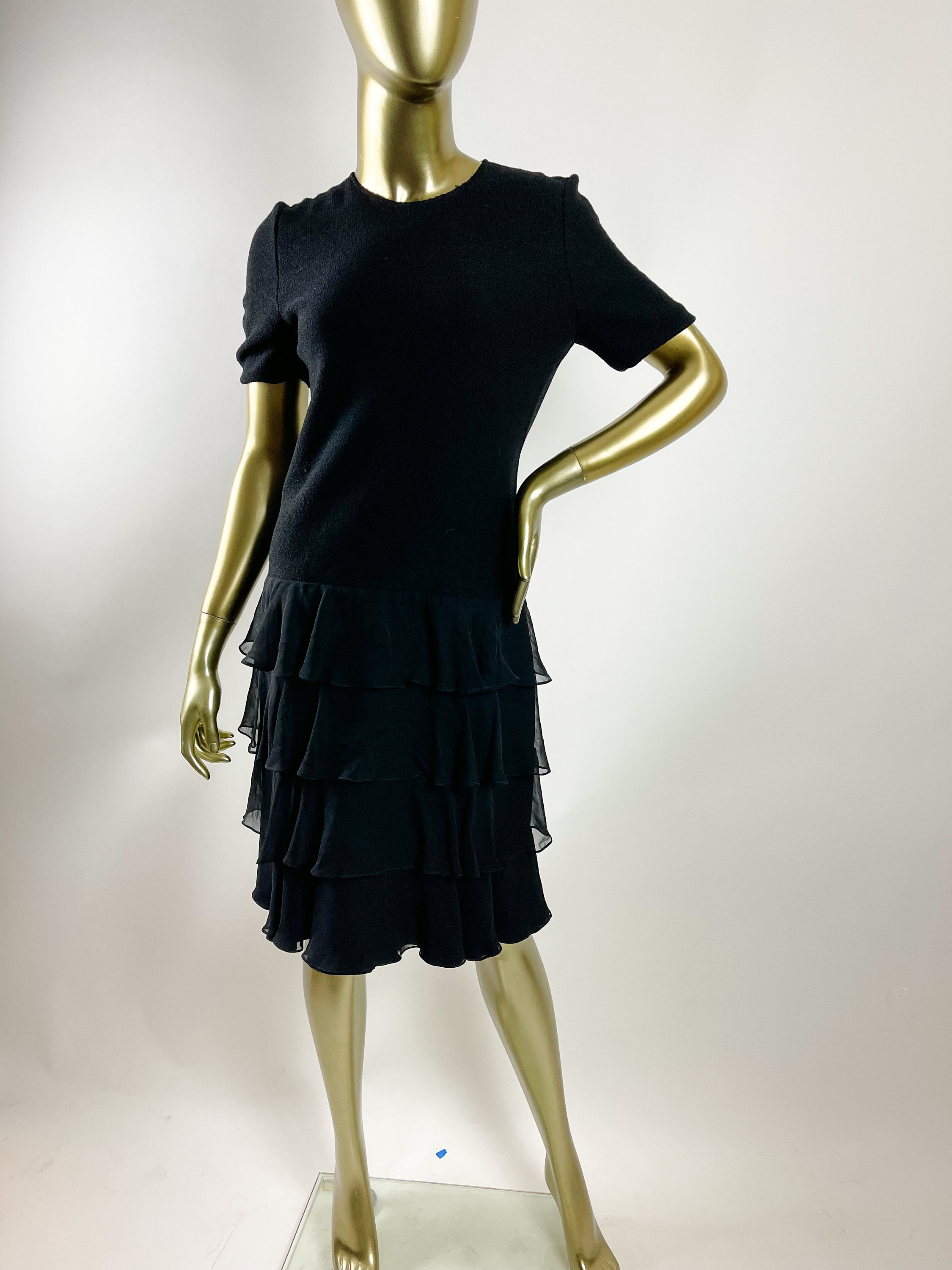 90s Vintage Black Drop Waist Dress: Ruffled Skirt, Saks Fifth Avenue