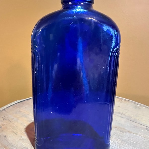 Vintage 1934 Hazel Atlas Cobalt Blue Water Bottle, Collectible, Made in USA, Patent 93752