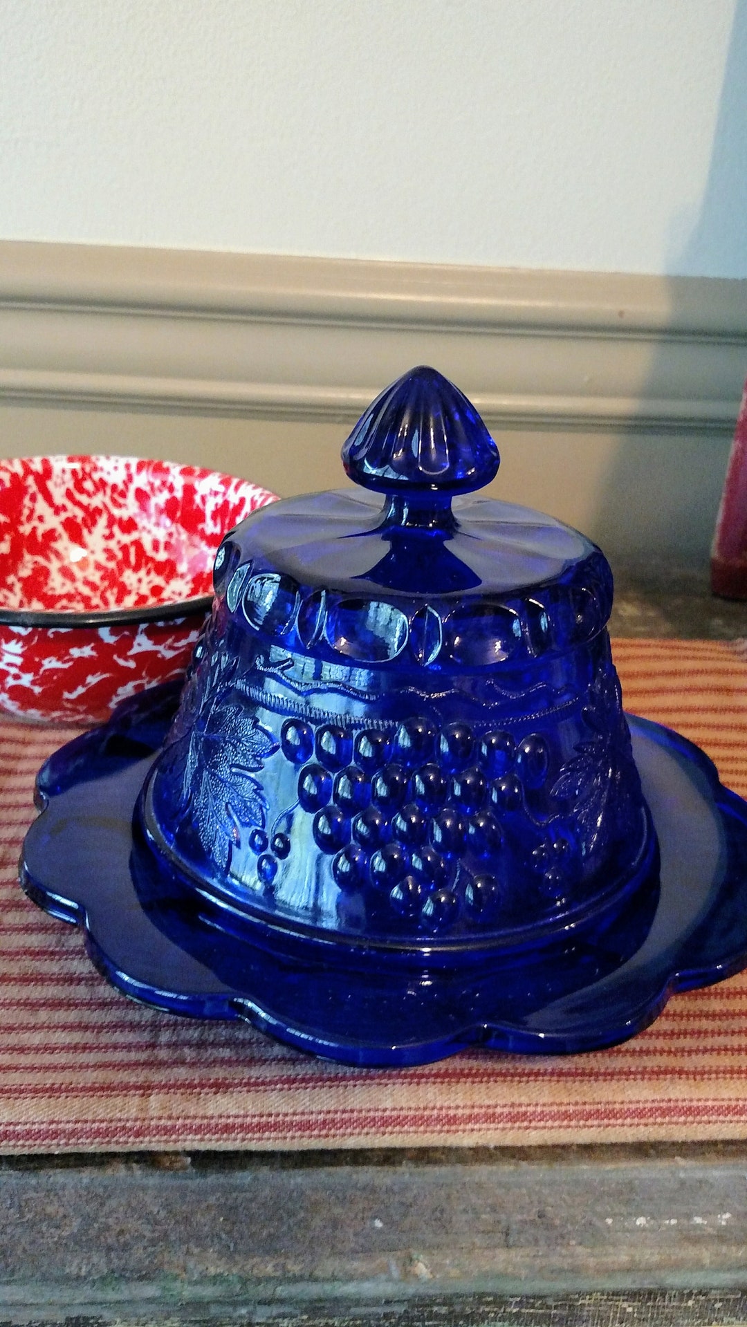 Cobalt Blue Glass Butter Dish