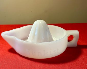 Vintage Sunkist White Milk Glass Juicer, Collectible