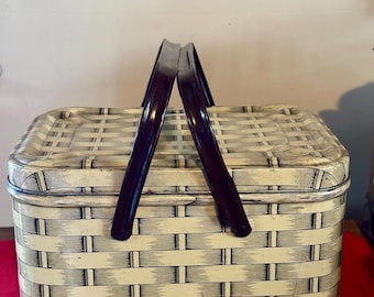 Vintage Metal Picnic Basket, 50s, Basket Weave design