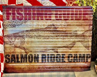 Metal Salmon Fishing Sign, Wall Decor