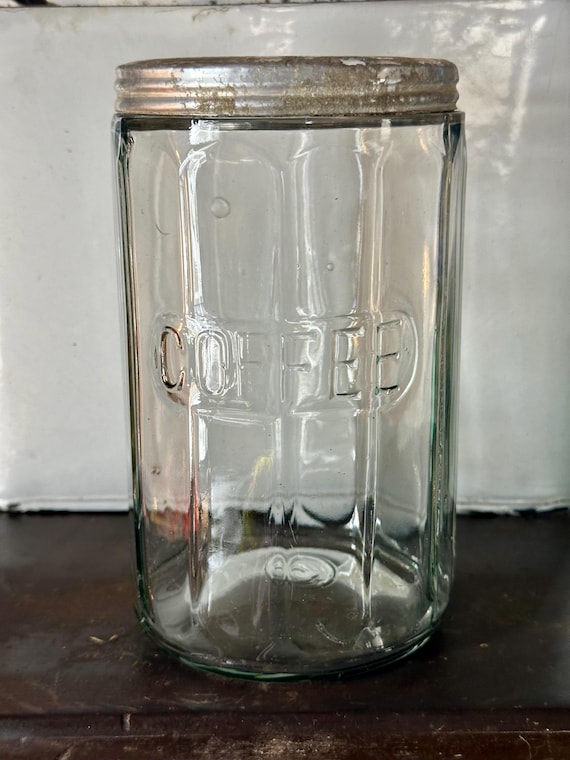 Antique Hoosier Cabinet Coffee Jar in Colonial Pattern, Collectible