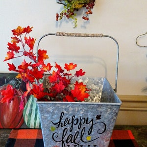 Galvanized Container with Fall Lettering, Handle, Fall, Autumn, Thanksgiving