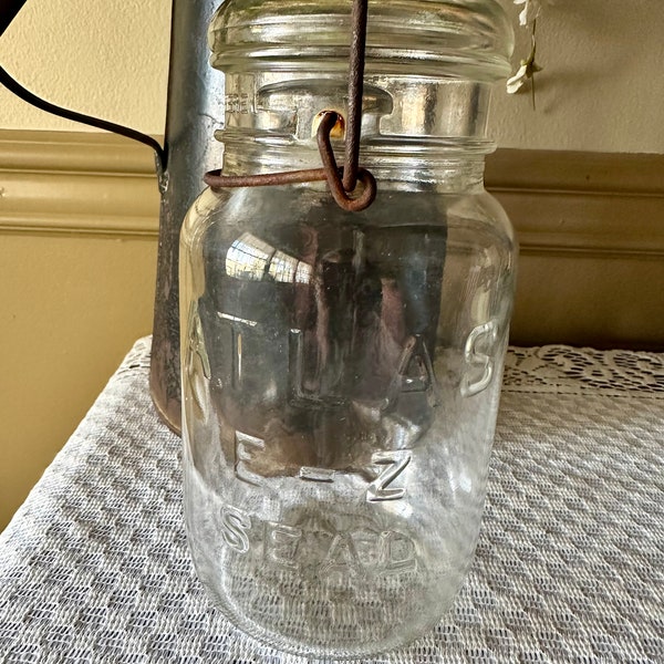 Vintage Hazel Atlas E-Z Seal Quart Glass Jar, Wire Bail