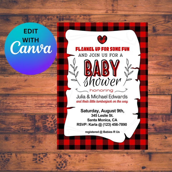 lumberjack baby shower invitation, buffalo plaid baby shower evite, personalized invitation, hillbilly invite, flannel evite,