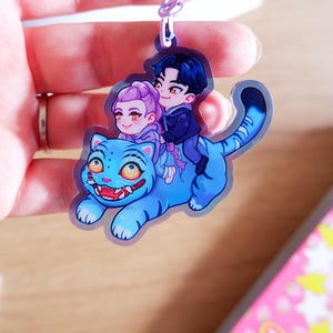 DEMON HUNTER TRIO -  Keychain / kpop demon hunter, Digital Art, Illustration, derpy tiger , cute, Charm, Rumi, Jinu