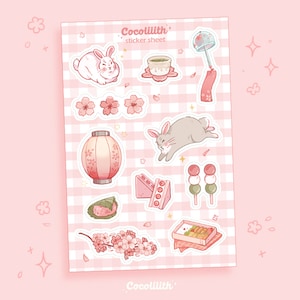 HANAMI STICKER SHEET / Aufkleber Blatt, Illustration, Sakura, Stationär, Frühling, Aufkleber, Bullet Journal, Journaling, Bunny