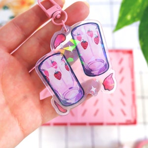 NaNa STRAWBERRY GLASSES - Holo Keychain / Broken Glasses, Digital Art, Illustration, Retro, Anime, Manga, Strawberry glasses, Charm