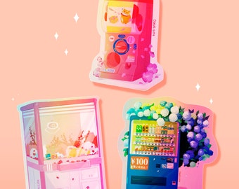 Japanese Vending Machine Holographic Stickers, Kawaii Art (3pcs)