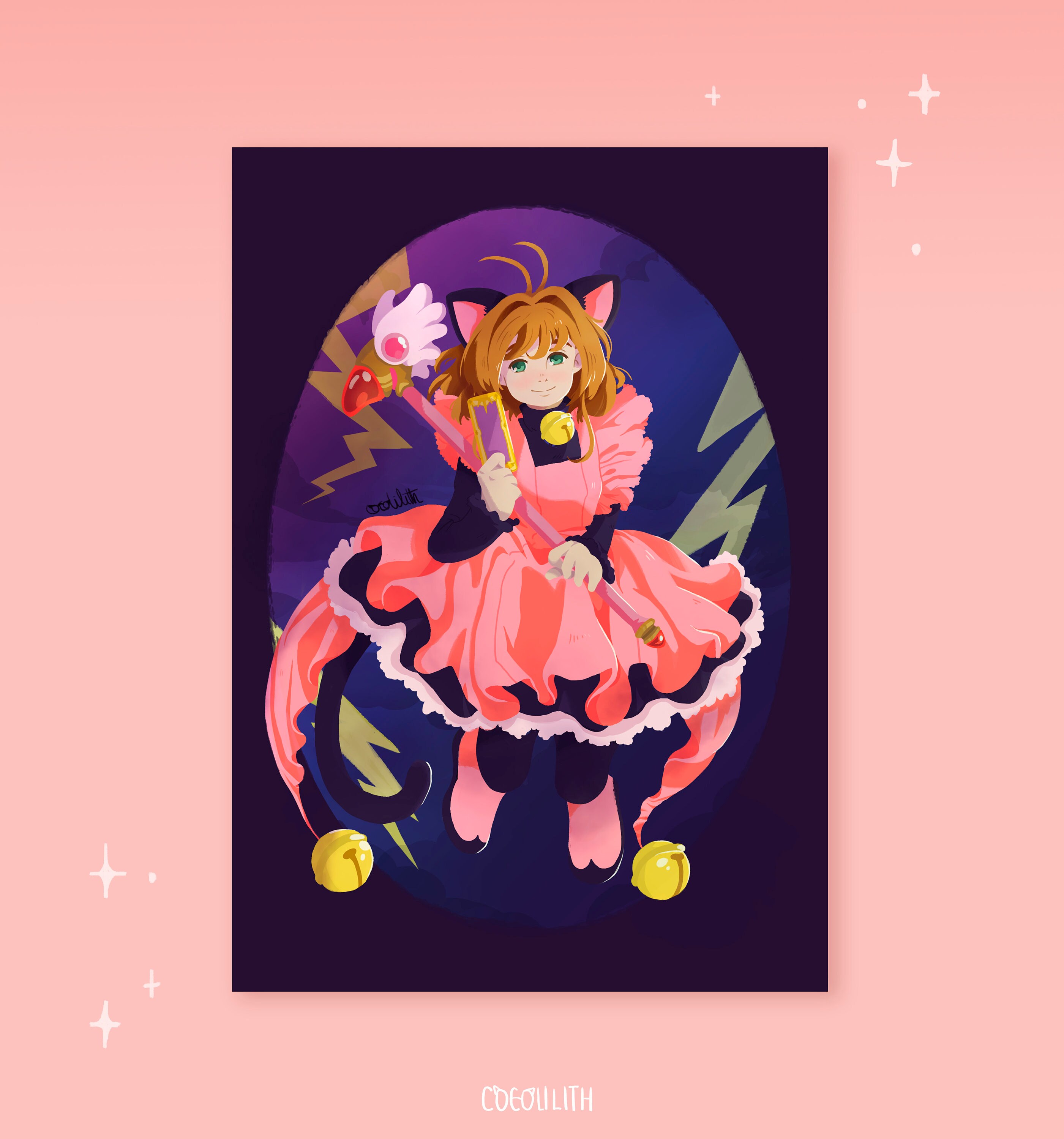 SAKURA CARD CAPTOR Pink cat dress - Art Print A5 / Digital Art, Illustration, Home decor, japan, sakura, kawaii, print, manga, fanart