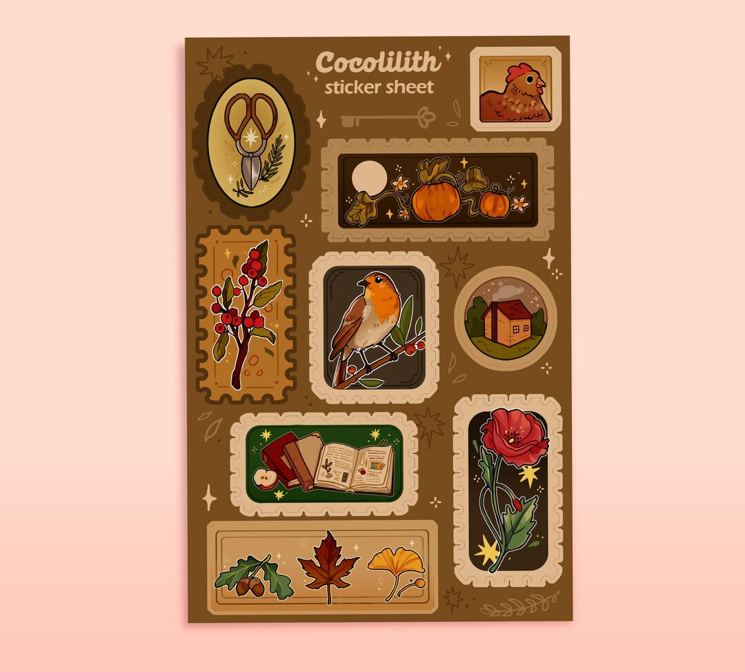 Cottagecore Illustration Sticker Sheet, Cozy Art, Planner Stickers - Etsy