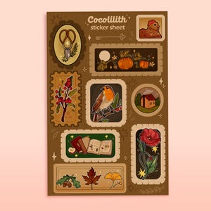 STAMP STICKER SHEET /Illustration, cottagecore, autocollants pour le thé, autocollants pour bullet journal, autocollants pour agenda, autocollants pour scrapbooking, art confortable