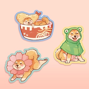 SHIBA INU - 3 tlg Sticker Pack / Aufkleber, Digital Art, Illustration, Shiba Hund, stationär, Hundeliebhaber, niedlich, journaling