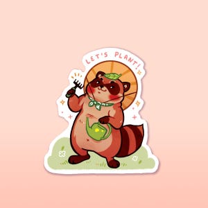 PIANTIAMO! - Adesivo opaco Tanuki/Arte digitale, Illustrazione, Giappone, Cancelleria, Natura, Bullet Journal, Diario, Amante delle piante, Carino