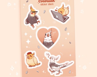 Cute Cockatiel Sticker Sheet, Birb Stickers, Journaling Stickers