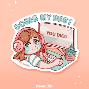 DOING MY BEST - adesivo opaco, adesivo grande, arte digitale, illustrazione, amante dei giochi, cancelleria, bullet journal, journaling, carino