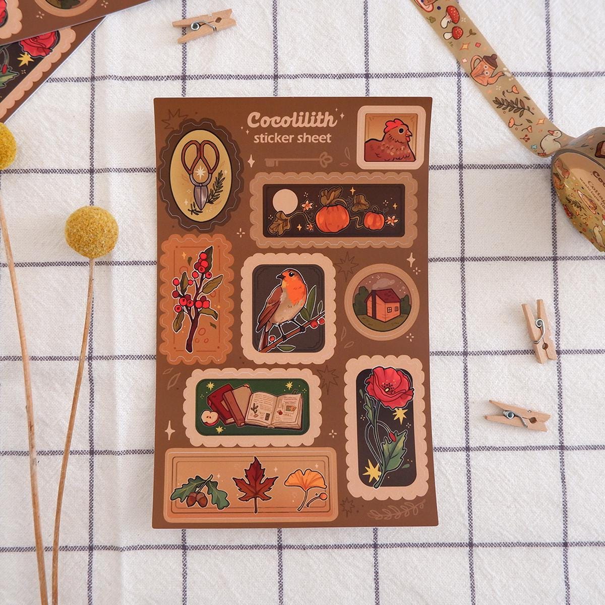 Cottagecore Illustration Sticker Sheet, Cozy Art, Planner Stickers - Etsy