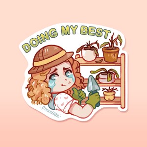 FAZENDO O MEU MELHOR - Adesivo matador de plantas / adesivo fosco, Ilustração, amante de plantas, Papelaria, diário de marcadores, diário, fofo