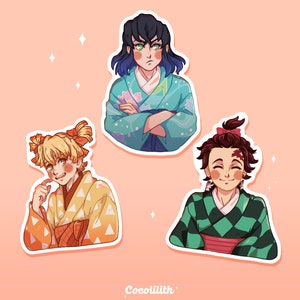 Garçons animés - Lot de 3 autocollants / autocollants, art numérique, illustration, manga, papeterie, démon, journalisation, anime
