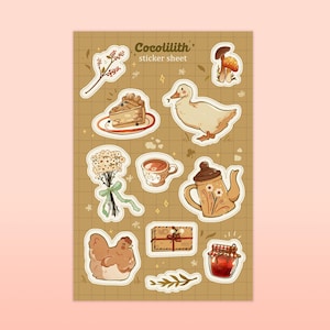 FOGLIO DI ADESIVI COTTAGECORE/ Illustrazione, cottagecore, cancelleria, adesivi, adesivi per diario, adesivi per planner, adesivi per album, arte accogliente