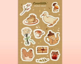 Cottagecore Sticker Sheet, Cozy Illustration, Journal Stickers