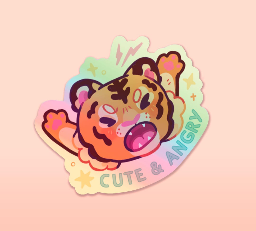 CUTE BUT ANGRY - Holo Sticker, Digital Art, Illustration, Stationary ...