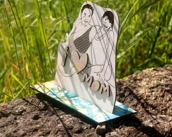 Wooden base with custom portrait line art, perfect sentimental gift for family or friends, custom artwork made to order.