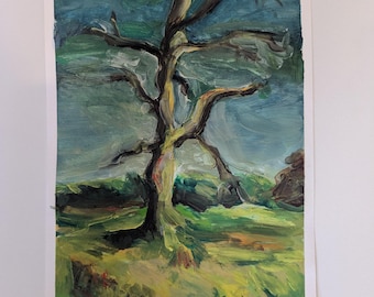 cuadro de un paisaje con un árbol como figura central