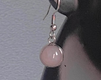 Rose quartz cabochon drop earrings / Earrings with natural rose quartz stone / Drop earrings with rose quartz beads / Rose quartz with ear hooks, handmade