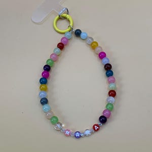 Handmade mobile phone chain, colorful beads, short mobile phone chain, mobile phone strap with name, short mobile phone strap, mobile phone pendant with name, accessory for mobile phone