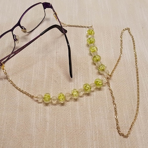 Glasses chain green-yellow, elegant glasses chain for sunglasses glasses, light green beads, pearl chain for glasses, in modern green gold