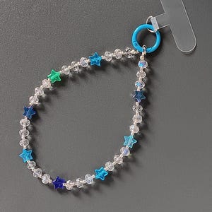 Handmade mobile phone chain, blue-white pearls, short mobile phone chain, star mobile phone strap, short mobile phone strap, blue star mobile phone pendant, mobile phone accessory
