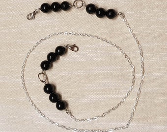 Glasses chain with beads in black, chain with beads for sunglasses, glasses chain with beads, silver necklace suitable for all glasses,