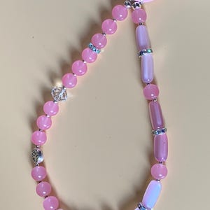Handmade mobile phone chain, pink silver beads, short mobile phone chain, pink mobile phone strap, short mobile phone strap, pink mobile phone charm, accessory for your mobile phone