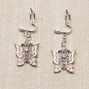 Butterfly ear clips with crystal, women&#39;s earrings, butterfly clips with crystal, butterfly clips, butterfly with silicone clip padding
