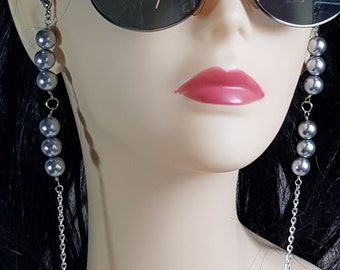 Brillenkette mit silber Perlen, Halskette für Sonnenbrille und andere Brillen, mit Perlen in silber, Brillenaccessoires mit eleganten Perlen