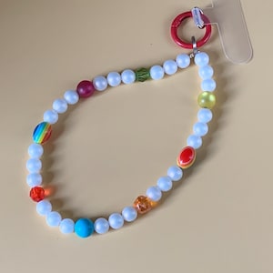 Handmade mobile phone chain, white and colorful beads, short mobile phone chain, white and colorful beads, short mobile phone chain, mobile phone pendant beads, accessory for mobile phone