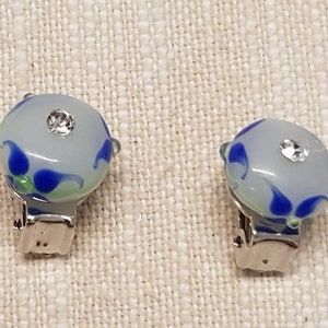 Ear clips Murano glass pearl various colors, ladies earrings with glass pearl, Murano glass pearl ear clips, with silicone clip padding