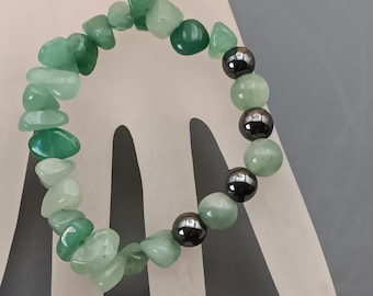 Handmade aventurine natural stone bracelet / Healing and lucky stone aventurine / Bracelet with aventurine and hematite / Unique healing stone bracelet