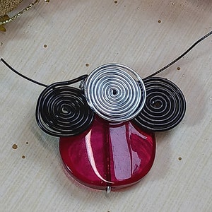 Necklace sporty elegant, necklace with ornament wine red silver black, short necklace with pendant, modern necklace light necklace