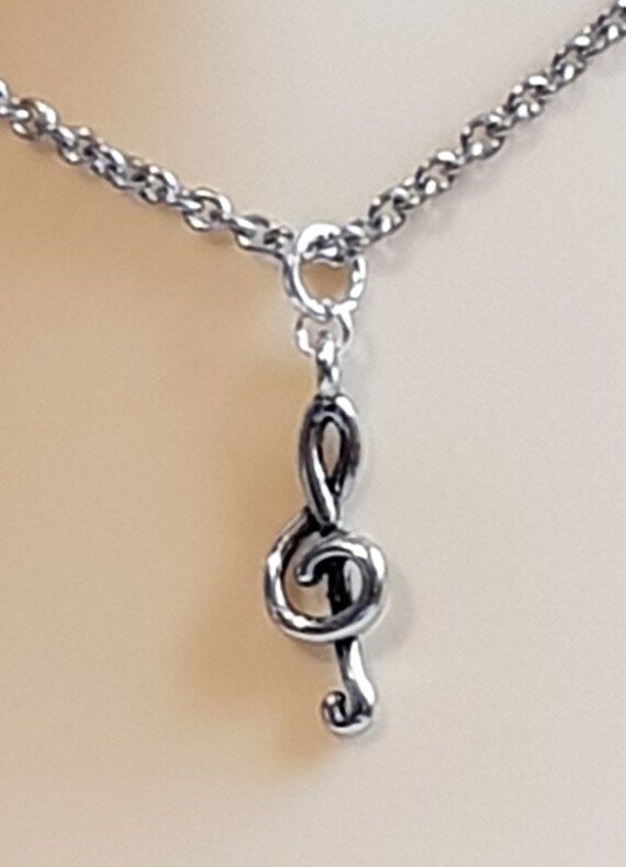 Collana Donna Argento Con Ciondolo Chiave Musicale Violino - Gioiello Platinato, Regalo Natale Per Moglie O Fidanzata